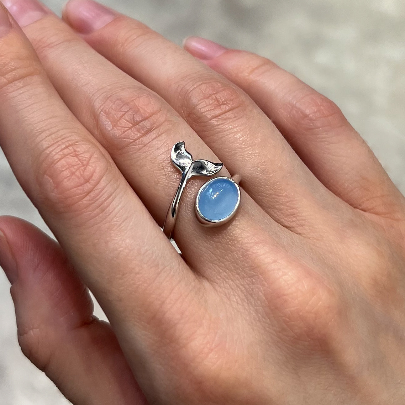 Whale Ring with Blue Chalcedony (small)