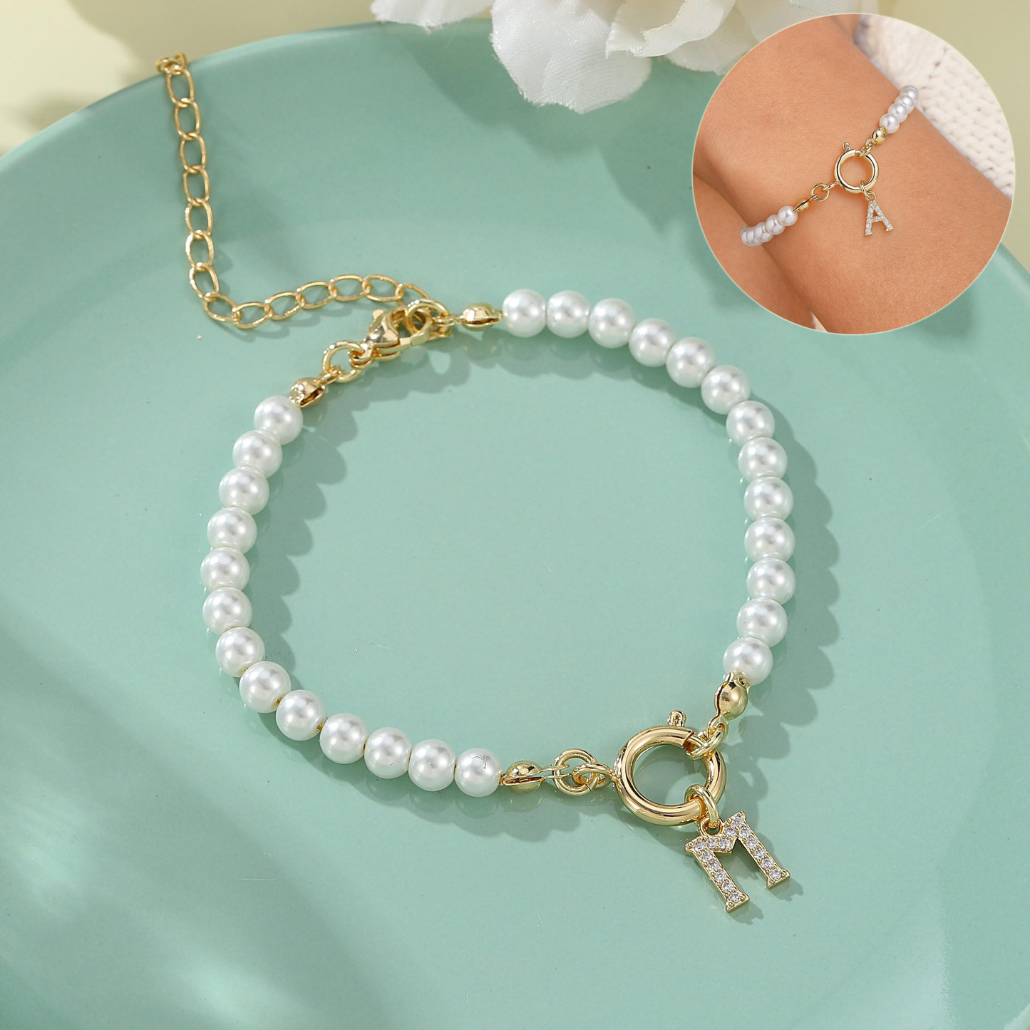 Leorria™ Personalized Pearl Bracelet – Timeless Elegance with a Personal Touch