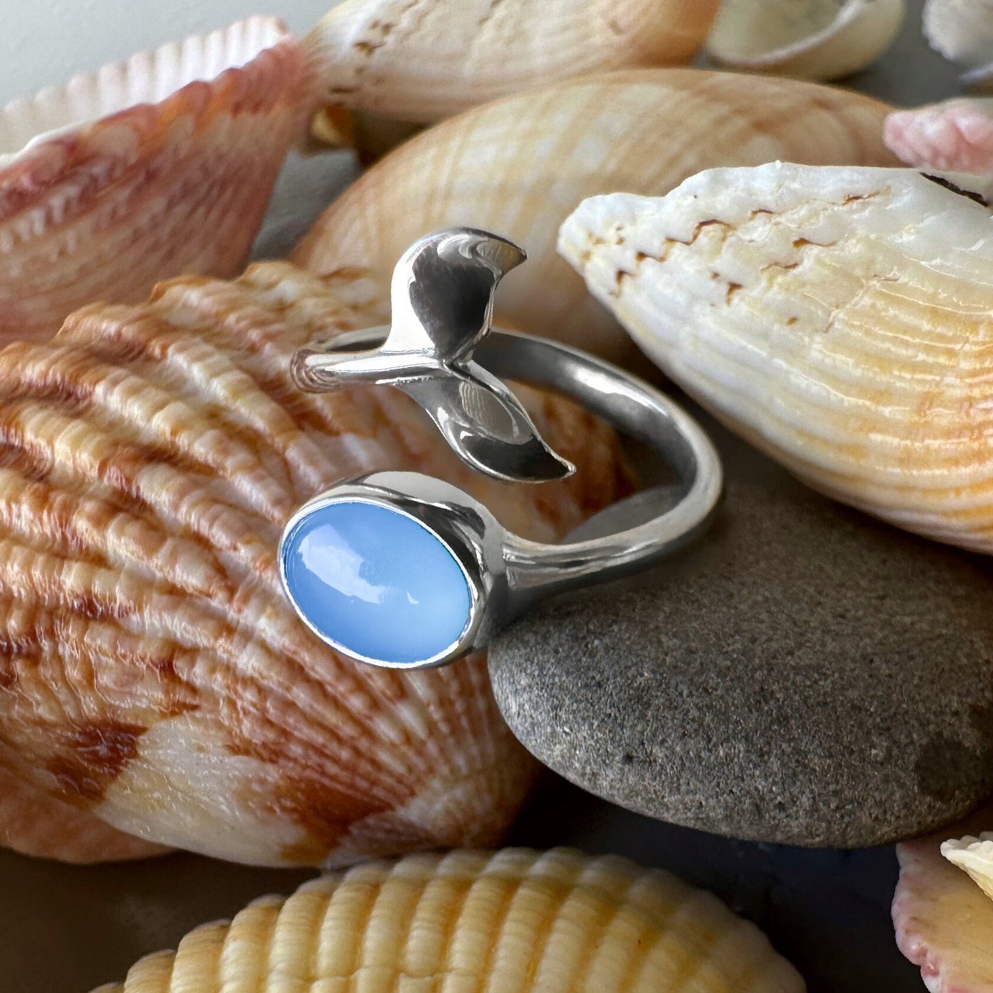 Whale Ring with Blue Chalcedony (small)