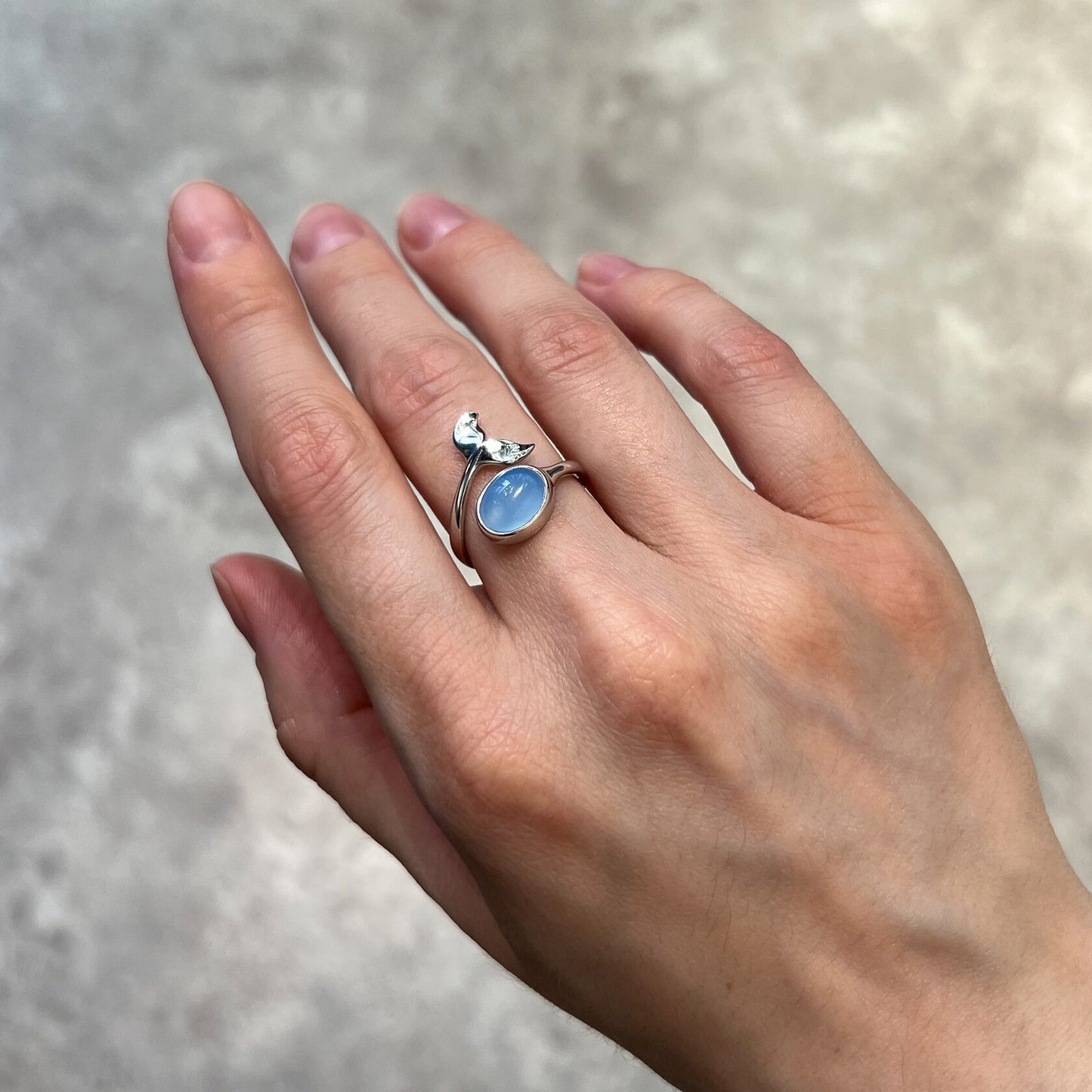 Whale Ring with Blue Chalcedony (small)